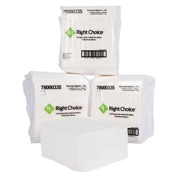Right Choice™ Beverage Napkin 1-Ply, White, 9" x 9"
